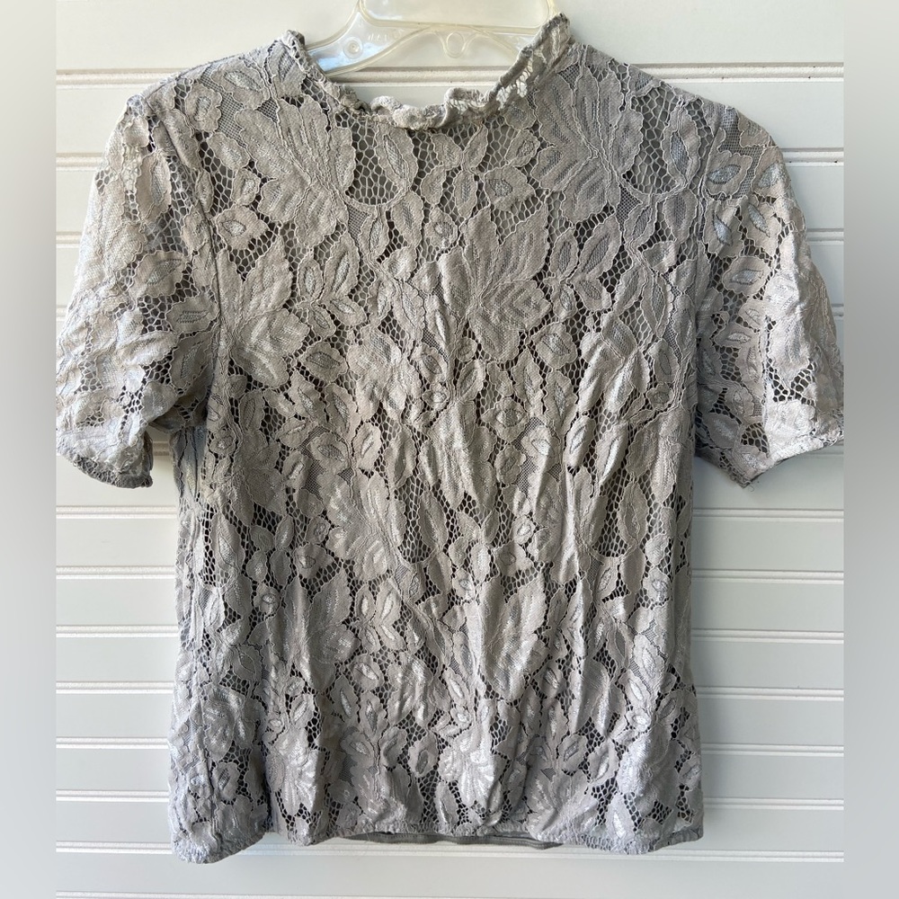Jodifl Grey Silver Lace Top